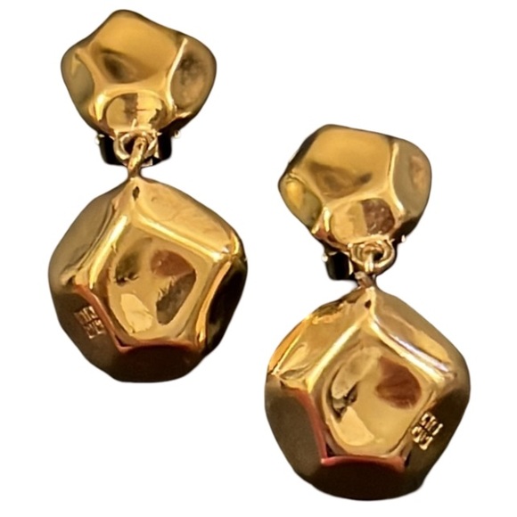 Vintage Givenchy Gold Plated Irregular Door Knocker Drop Logo Clip Earring - Picture 1 of 11